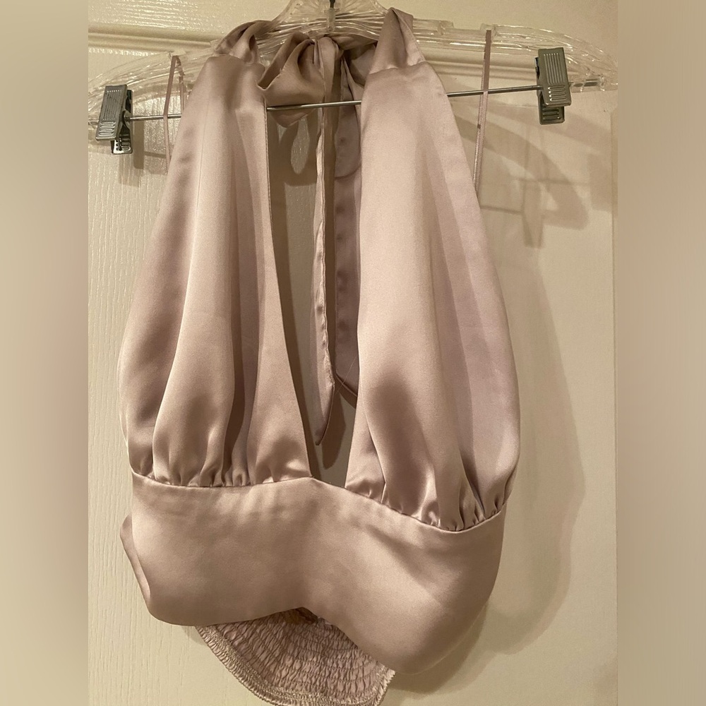 Garage full tilt halter beige top, material is satiny size Large